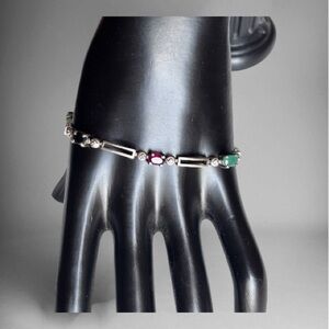 🌼Sterling Silver Ruby, Emerald & Sapphire Tennis Bracelet